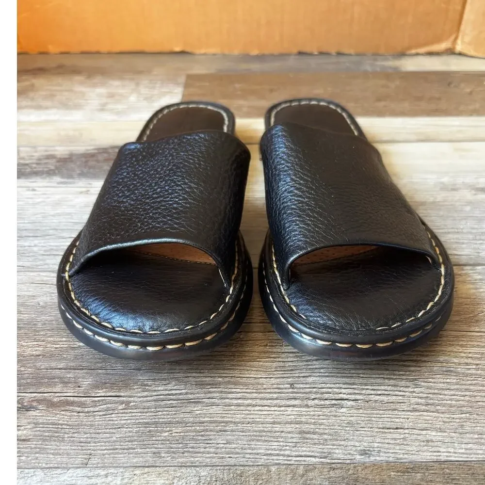 BORN Womens Black Casual Leather Slide Sandals Size 7.5 With Stitching